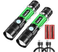 wowlite LED Torch, Powerful Torches Led Super Bright, Torches Battery Powered, USB Rechargeable Flashlight, 4 Light Modes, Zoomable, Small Flash Light for Camping Emergency Outdoors (Green-2)