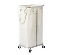 WOWLIVE 100L Rolling Laundry Hamper with Wheels Large Basket Organizer Laundry Cart with Steel Frame and Removable Bag Foldable Tall Dirty Clothes Hamper Dorm Room Storage for Bedroom (Light Beige)