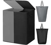 WOWLIVE 154L Double Laundry Basket with lid large washing basket and Removable Laundry Bags Large Collapsible 2 Dividers washing basket with Handles for Bedroom Laundry Room Closet (Grey+Black)