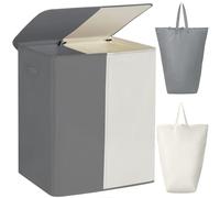 WOWLIVE 154L Double Laundry Basket with lid large washing basket and Removable Laundry Bags Large Collapsible 2 Dividers washing basket with Handles for Bedroom Laundry Room (Beige+Grey)