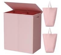 WOWLIVE 154L Double Laundry Hamper with Lid and Removable Laundry Bags, Large Dirty Clothes Hamper 2 section Collapsible Laundry Basket Dorm Room Storage for Bedroom, Bathroom, College,Pink
