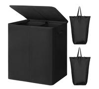 WOWLIVE 180L Double Laundry Hamper with Lid and Removable Laundry Bags, Large Dirty Clothes Hamper 2 section Collapsible Laundry Basket Dorm Room Storage for Bedroom, Bathroom, College,Black