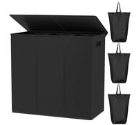 WOWLIVE 180L Laundry Hamper with Lid 3 Section,Large Laundry Basket with Removable Bags and Handles,Collapsible Dirty Clothes Hampers for Laundry,Laundry Basket Organizer for Laundry Room,Dorm,Black