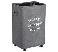 WOWLIVE 90 L Large Rolling Laundry Hamper with Wheels Collapsible Laundry Basket on Wheels Durable Laundry Bag on Wheels Foldable Rectangular Hampers for Laundry (Grey2)