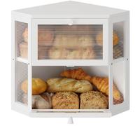 WOWLIVE Corner Bread Box for Kitchen Countertop, Double Layer Bamboo Bread Storage Container, Large Farmhouse Bread box with Acrylic Wavy Door Panel, Under Cabinet Organizer (White, Medium)