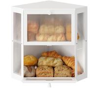 WOWLIVE Corner Bread Box for Kitchen Countertop, Double Layer Bamboo Bread Storage Container, Large Farmhouse Bread box with Acrylic Wavy Door Panel, Under Cabinet Organizer (White, Extra Large)