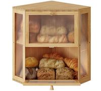 WOWLIVE Corner Bread Box for Kitchen Countertop, Double Layer Bamboo Bread Storage Container, Large Farmhouse Bread box with Acrylic Wavy Door Panel, Under Cabinet Organizer (Natural, Extra Large)