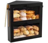 WOWLIVE Corner Bread Box for Kitchen Countertop, Large Double Layer Bread Storage Container for Homemade Bread, Black Bread Holder for Kitchen Counter, Under Cabinet Organizer (Black, Extra Large)