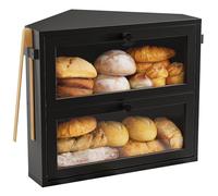 WOWLIVE Corner Bread Box for Kitchen Countertop, Large Double Layer Bread Storage Container for Homemade Bread, Black Bread Holder for Kitchen Counter, Under Cabinet Organizer (Black, Medium)