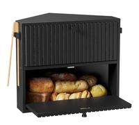 WOWLIVE Corner Bread Box for Kitchen Countertop, Large Vintage Bread Storage Container Bin for Homemade Bread, Double Layer Farmhouse Bread Holder for Kitchen, Cabinet, Pantry (Black, Medium)