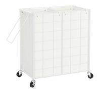 WOWLIVE Double Laundry Hamper with Wheels,Metal Wire Frame Rolling Laundry Basket with 2 Removable bags,120L Dirty Clothes Hamper Organizer Dorm Room Storage for Bedroom,Bathroom,White