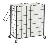 WOWLIVE Double Laundry Hamper with Wheels,Metal Wire Frame Rolling Laundry Basket with 2 Removable bags,120L Dirty Clothes Hamper Organizer Dorm Room Storage for Bedroom,Bathroom,Black and White