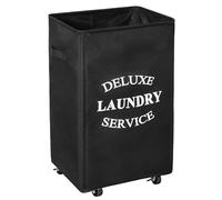 WOWLIVE Large Laundry Basket Collapsible Laundry Hamper Foldable Laundry Bin Durable Oxford Fabric Washing Bin Rolling Rectangular Washing Basket with Wheels - 90L,Black