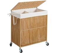 WOWLIVE Laundry Hamper with Wheels, Handwoven Rolling Laundry Basket with Lid, Clothes Hamper with Divided Removable Liner Bag, 115L Large Capacity Laundry Sorter Laundry Room Organization, Natural