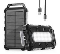 WOWMVP Solar Power Bank 26800mAh, PD15W USB C Portable Solar Charger Fast Charging External Battery Pack with 3 Outputs 2 Inputs and LED Light for Outdoor Phone Tablets and More (Gray)