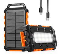 WOWMVP Solar Power Bank 26800mAh, PD15W USB C Portable Solar Charger Fast Charging External Battery Pack with 3 Outputs 2 Inputs and LED Light for Outdoor Phone Tablets and More (Orange)