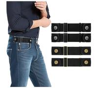 WOWOGO 2 Pack No Buckle Belts for Men Women Side Belt Elastic Stretch Adjustable Invisible Belt Fits 1.5 Inch Belt Loops, 06-2pcs Black(gun Button)+2pcs Black(copper Button), Fit 2 loop distance 7"-9"