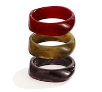 WOWORAMA 3Pcs Resin Chunky Bangles Bracelet Set for Women Dark Brown Wide Statement Bracelets Stackable Square Resin Acetate Bangles Geometric Acrylic Plastic Bracelet