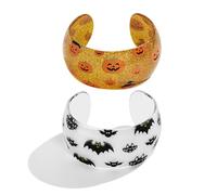 WOWORAMA Acrylic Halloween Bracelet for Women 2pcs Chunky Acrylic Resin Bangles Set Glitter Vampire Bat Pumpkin Bangles Goth Halloween Jewelry