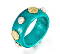 WOWORAMA Chunky Resin Bangles Bracelet for Women Chunky Seashell Acrylic Bangles Blue Ocean Sea Shell Resin Bracelet Bold Statement Acetate Plastic Bracelets