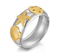 WOWORAMA Chunky Silver Bangle Bracelets for Women Trendy Sea Shell Starfish Bracelet Boho Summer Beach Statement Bracelet Thick Silver Chunky Cuff Bangle Bracelets