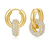 WOWORAMA Convertible Gold Huggie Hoop Earrings for Women Double Interlock Hoops Small Chunky Hoop Earrings Trendy Shiny CZ Infinity Chunky Huggie Earrings