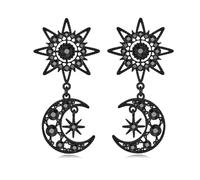 WOWORAMA Gothic Black Moon Earrings for Women Halloween Crescent Moon Star Earrings Vintage Dark Punk Goth Witch Drop Earring Grunge Halloween Jewellery