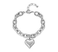 WOWORAMA Puffy Heart Bracelet for Women Silver Chunky Link Chain Bracelets Thick Chunky Chain Bracelet Love Heart Bracelets