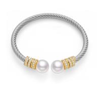 WOWORAMA Silver Cable Wire Cuff Bracelet for Women Two Tone Statement Bangle Bracelet Mixed Metal Chunky Cuff Bracelets Adjustable Jewelry