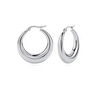 WOWORAMA Silver Chunky Hoop Earrings for Women Thick Stainless Steel Hoop Earrings Lightweight Round Hollow Tubes Earrings - Silver 20mm Hoops