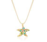 WOWORAMA Starfish Necklace for Women Colorful Rhinestone Starfish Pendant Necklace with Beige Rope Sea Shell Star Choker Necklaces Summer Beach Trendy Necklaces