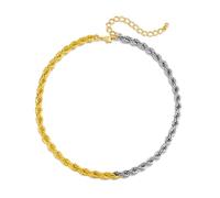WOWORAMA Two Tone Rope Chain Necklace for Women Men Gold Silver Twist Rope Choker Necklace Unisex Adjustable Chunky Chain Necklace