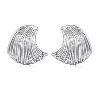 WOWORAMA White Gold Seashell Earrings for Women Vintage Textured Ocean Sea Shell Earrings Boho Geometric Statement Stud Earring Silver Minimalist Irregular Earring