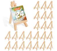 WOWOSS 24 Pack 5" Mini Wood Display Easel, Natural Wooden Tripod Holder Stand for Displaying Small Canvases, Business Cards, Photos