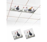 Wowouhiya 2 Pack Fluorescent Light Cover for Ceiling Lights, Rustic Rooster Magnetic Classroom Light Filters 4x2 Feet, White Chicken Country Decorative Ceiling Shade Panel for Office