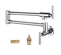 WOWOW Chrome Pot Filler Faucet - Solid Brass Pot Filler Wall-Mounted Pasta Faucet with Double Joint Swing Arm for Kitchen Over Stove