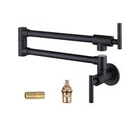 WOWOW Matte Black Commercial Brass Wall Mount Pot Filler Faucet, 360° Swivel, Dual Handles, 1.8 GPM, Black
