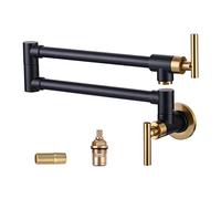 WOWOW Pot Filler Faucet Black Gold, Solid Brass Pot Filler Wall Mount Kitchen Stove Faucet with Double Joint Swing Arms