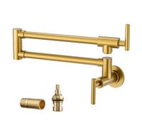 WOWOW Pot Filler Faucet Brushed Gold, Solid Brass Pot Filler Wall Mount Kitchen Stove Faucet with Double Joint Swing Arms