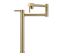 WOWOW Pot Filler Faucet Deck Mount Stove Faucet, Solid Brass Pot Filler Brushed Gold with Stretchable Double Joint Swing Arm (Modern Style, Brushed Gold)