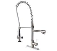WOWOW Spring Kitchen Faucet with Pre-Rinse Pull Out Sprayer, Commercial Brass Pot Filler Kitchen Sink Faucet with Deck Plate for Restaurant, Brushed Nickel