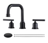 WOWOW Two Handles Widespread 8 inch Bathroom Faucet Black 3 Pieces Basin Faucets 360 Degree Swivel Spout Lavatory Sink Faucet