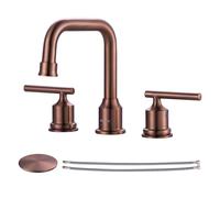 WOWOW Widespread Bathroom Faucet 3 Holes Bathroom Sink Faucet 2 Handle Vanity Faucet with Pop up Drain and Supply Lines Farmhouse Basin Tap 8 Inch Rose Gold