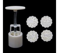 WOWOWO 4 Rabbit Stamps Moon Cake Mould DIY Round Mooncake Mold Baking Decor Tool 50g,White,14 x 5 x 4.5cm