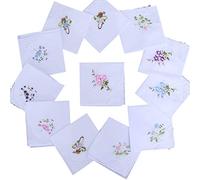 WOWOWO 5Pcs Womens Cotton Handkerchiefs Floral Embroidered Butterfly Lace Pocket Hanky