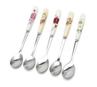 WOWOWO Ceramic Handle Spoon Stainless Steel Dessert Coffee Spoons Ice Cream Teaspoon,Size: 15X2.5cm