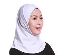 WOWOWO Womens Hijab Muslim Cotton Mini Hijab Head Scarf Solid Color Full Cover Inner Cap Wrap Shawl Turban,White,Length:43cm,Width:40cm