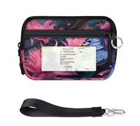 WowPrint 3D Magical Flower Butterfly Mini Zip Card Case for Women Men with ID Window Wallet Portable Lightweight Small Purses Zipper Coin Card Organizer Bag