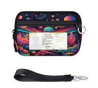 WowPrint Abstract Colorful Galaxy Planet Mini Zip Card Case for Women Men with ID Window Wallet Portable Lightweight Small Purses Zipper Coin Card Organizer Bag