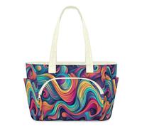 WowPrint Abstract Colorful Waves Tote Bag for Women Handbag Lightweight Quilted Puffer Tote Bags Large Zip Briefcase Shoulder Bag for Travel Work Gym